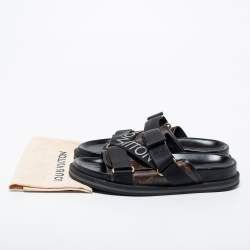 Pre Owned Louis Vuitton Brown/Black Monogram Canvas And Nylon Honolulu Flat Sandals Size 42.5