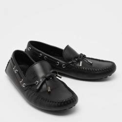 Pre Owned Louis Vuitton Black Leather Bow Arizona Loafers Size 41.5