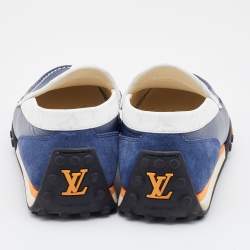 Pre Owned Louis Vuitton Blue/White Suede and Leather Racer Loafers Size 42