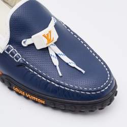 Pre Owned Louis Vuitton Blue/White Suede and Leather Racer Loafers Size 42