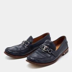 Louis Vuitton Navy Blue Leather Major Loafers Size 43.5 