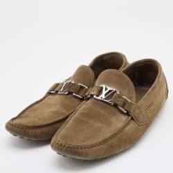 Pre Owned Louis Vuitton Khaki Brown Suede Hockenheim Loafers Size 40.5
