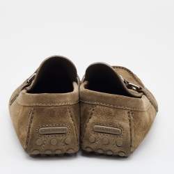 Pre Owned Louis Vuitton Khaki Brown Suede Hockenheim Loafers Size 40.5
