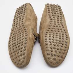 Pre Owned Louis Vuitton Khaki Brown Suede Hockenheim Loafers Size 40.5