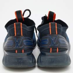 Pre Owned Louis Vuitton Navy Blue/Black Damier Knit Fabric Fastlane Low Top Sneakers Size 42.5