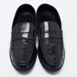 Pre Owned Louis Vuitton Black Damier Leather Santiago Loafers Size 45