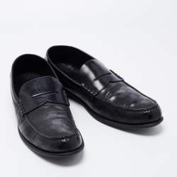 Pre Owned Louis Vuitton Black Damier Leather Santiago Loafers Size 45