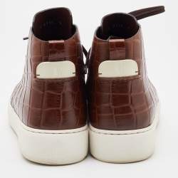 مملوكة مسبقًا Louis Vuitton Brown Croc Embossed Leather High Top Sneakers Size 42