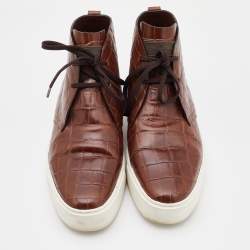 مملوكة مسبقًا Louis Vuitton Brown Croc Embossed Leather High Top Sneakers Size 42