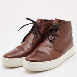 مملوك ة مسبقًا Louis Vuitton Brown Croc Embossed Leather High Top Sneakers Size 42