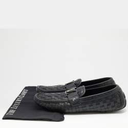 Pre Owned Louis Vuitton Midnight Blue Woven Leather Monte Carlo Slip On Loafers Size 41