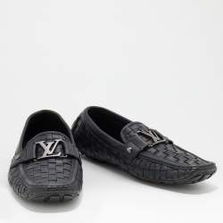 Pre Owned Louis Vuitton Midnight Blue Woven Leather Monte Carlo Slip On Loafers Size 41