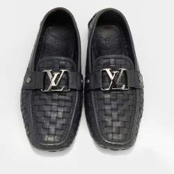 Pre Owned Louis Vuitton Midnight Blue Woven Leather Monte Carlo Slip On Loafers Size 41