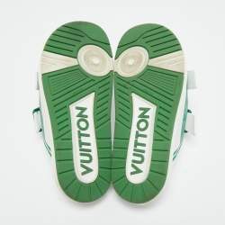 Louis Vuitton White/Green Leather LV Trainer Slides Size 42