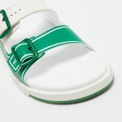 Louis Vuitton White/Green Leather LV Trainer Slides Size 42