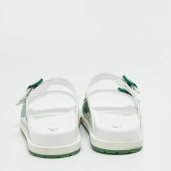 Louis Vuitton White/Green Leather LV Trainer Slides Size 42