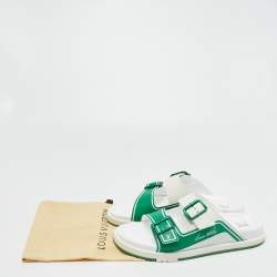 Louis Vuitton White/Green Leather LV Trainer Slides Size 42