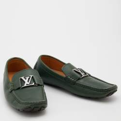 Pre Owned Louis Vuitton Green Leather Monte Carlo Slip On Loafers Size 41