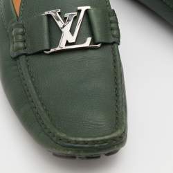 Pre Owned Louis Vuitton Green Leather Monte Carlo Slip On Loafers Size 41