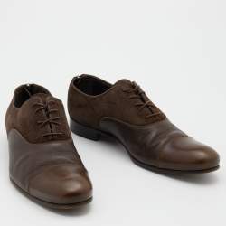 Louis Vuitton Dark Brown Leather and Suede Lace Up Oxfords Size 42