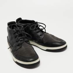 Pre Owned Louis Vuitton Grey/Black Monogram Canvas and  Leather High Top  Sneakers Size 43.5
