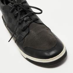 Pre Owned Louis Vuitton Grey/Black Monogram Canvas and  Leather High Top  Sneakers Size 43.5