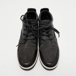 Pre Owned Louis Vuitton Grey/Black Monogram Canvas and  Leather High Top  Sneakers Size 43.5