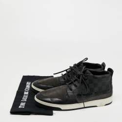 Pre Owned Louis Vuitton Grey/Black Monogram Canvas and  Leather High Top  Sneakers Size 43.5
