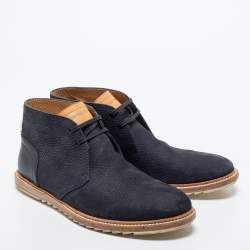 Pre Owned Louis Vuitton Blue Leather Lace Up Boots Size 42