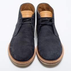 Pre Owned Louis Vuitton Blue Leather Lace Up Boots Size 42