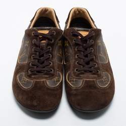 Louis Vuitton Brown Suede and Monogram Coated Canvas Energie Low-Top Sneakers Size 43