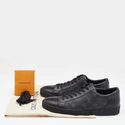Pre Owned Louis Vuitton Black Leather and Monogram Eclipse Canvas Low Top Sneakers Size 42.5