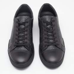Pre Owned Louis Vuitton Black Leather and Monogram Eclipse Canvas Low Top Sneakers Size 42.5