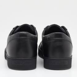 Pre Owned Louis Vuitton Black Leather and Monogram Eclipse Canvas Low Top Sneakers Size 42.5