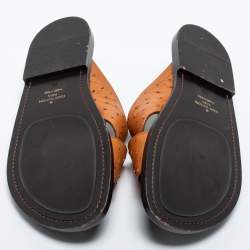 Pre Owned Louis Vuitton Brown Ostrich Leather Flat Sandals Size 43.5