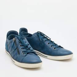 Louis Vuitton Blue Damier Embossed Leather Challenge Zip Up Sneakers Size 44