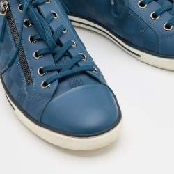 Louis Vuitton Blue Damier Embossed Leather Challenge Zip Up Sneakers Size 44