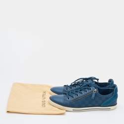 Louis Vuitton Blue Damier Embossed Leather Challenge Zip Up Sneakers Size 44