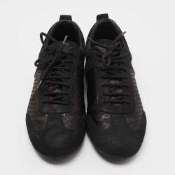 Louis Vuitton Black Laminated Suede and Monogram Canvas Low Top Sneakers Size 41