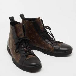 Louis Vuitton Brown/Black Monogram Canvas and Leather Match Up Sneakers Size 42.5