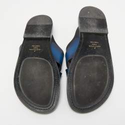 Louis Vuitton Two Tone Leather Foch Cross Strap Slides Size 43