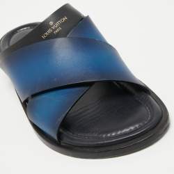 Louis Vuitton Two Tone Leather Foch Cross Strap Slides Size 43
