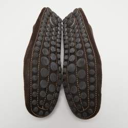 Pre Owned Louis Vuitton Dark Brown Textured Nubuck Leather Bow Loafers Size 41