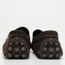 Pre Owned Louis Vuitton Dark Brown Textured Nubuck Leather Bow Loafers Size 41