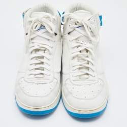 Louis Vuitton White/Blue Leather Rivoli High Top Sneakers Size 41.5