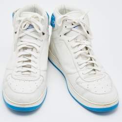 Louis Vuitton White/Blue Leather Rivoli High Top Sneakers Size 41.5