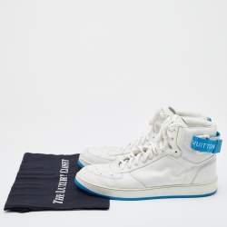 Louis Vuitton White/Blue Leather Rivoli High Top Sneakers Size 41.5