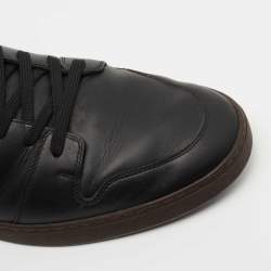 Pre Owned Louis Vuitton Black Leather and Monogram Canvas Low Top Sneakers Size 43.5 