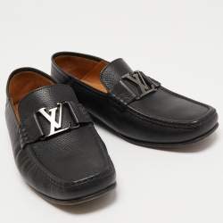 Pre Owned Louis Vuitton Black Leather Monte Carlo Collapsible Heel Loafers Size 40