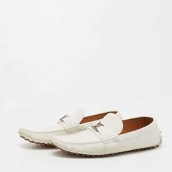 Pre Owned Louis Vuitton White Leather and Monogram Canvas  Hockeinheim Loafers Size 43.5 